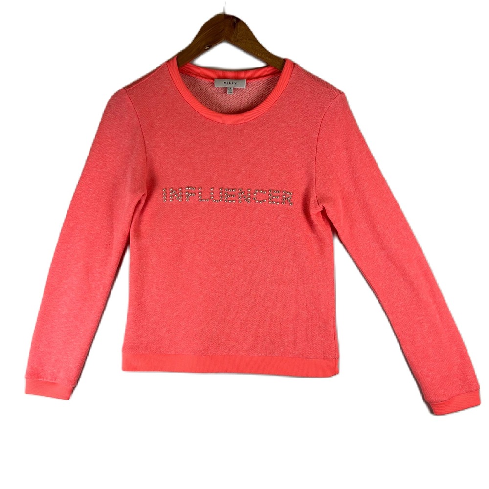 Milly Womens‎ Neon Pink Influencer Pearl Embellished French Terry Sweatshirt S
